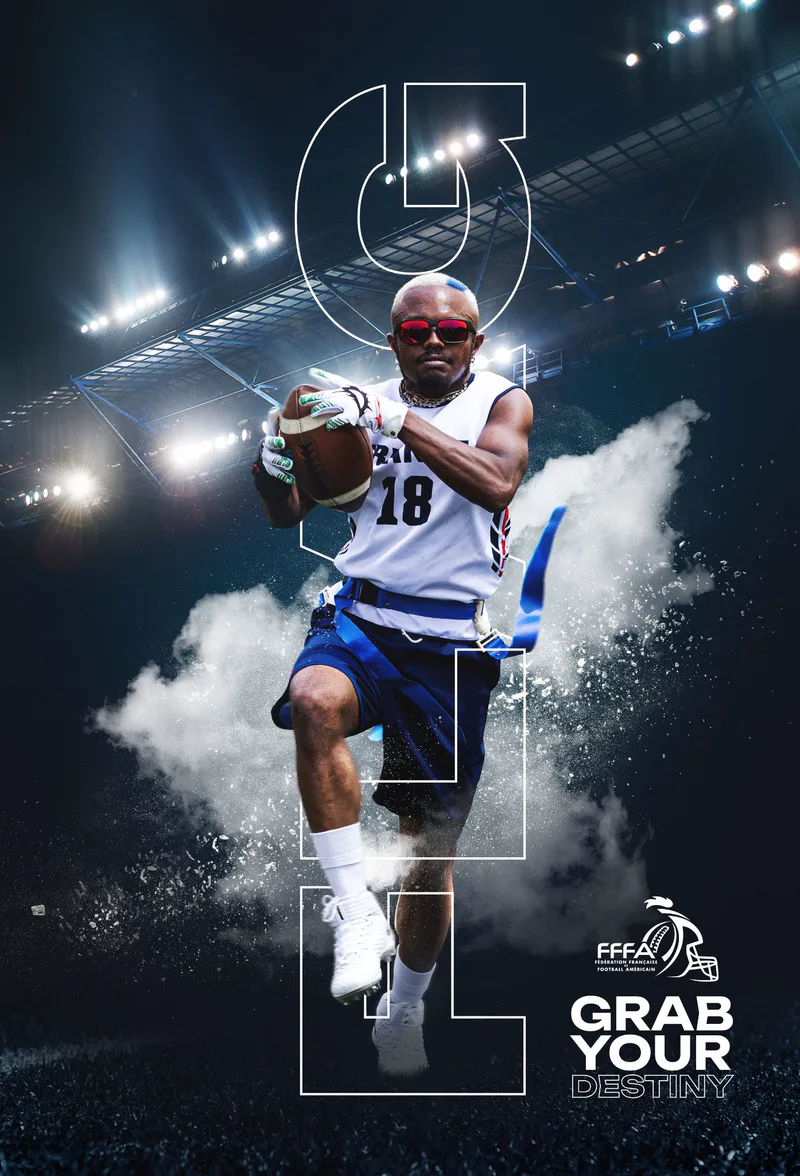 Visuel FFFA « Grab your destiny » destiné au recrutement des futurs talents du flag football