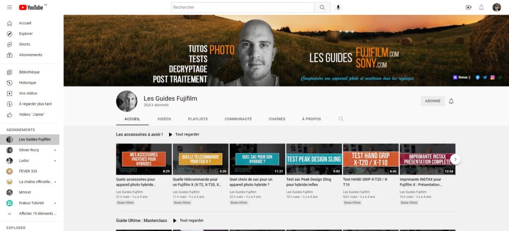 Chaîne YouTube Les Guides Fujifilm